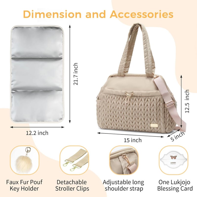 LUKJOJO Asha Diaper Bag Tote For Daily Use, Travel Shoulder Diaper Bag With Long Strap And Stroller Clips Hospital Bag For Labor Delivery,Practial Baby Bag For New Parents(Beige) - Image 3